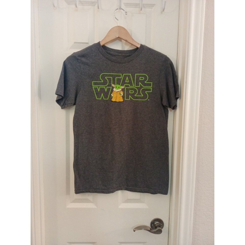 Boys Star Wars Yoda Big Spell Out Gray T-Shirt Size XL